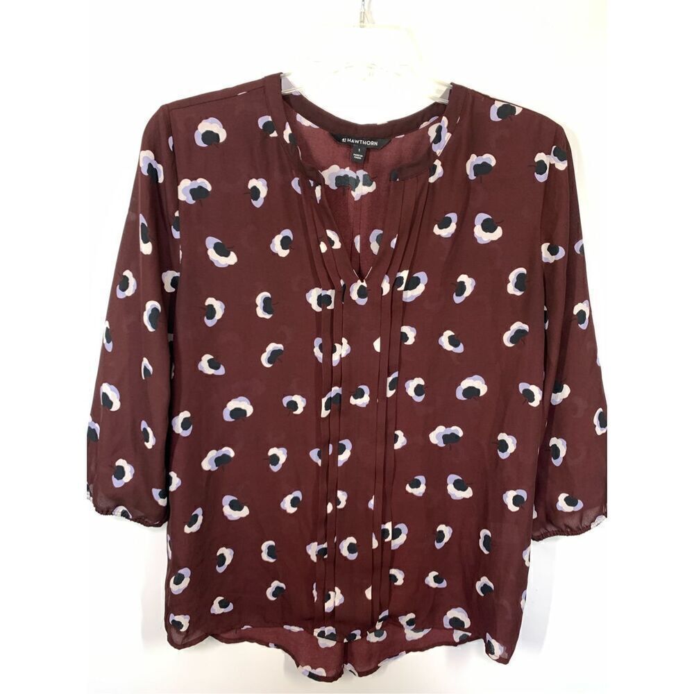 41 Hawthorn Women's Burgundy Hi Lo Pleat Split Neck Blouse Size Large NWOT
